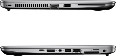   Left and right sides of the laptop, showing ports and slots 